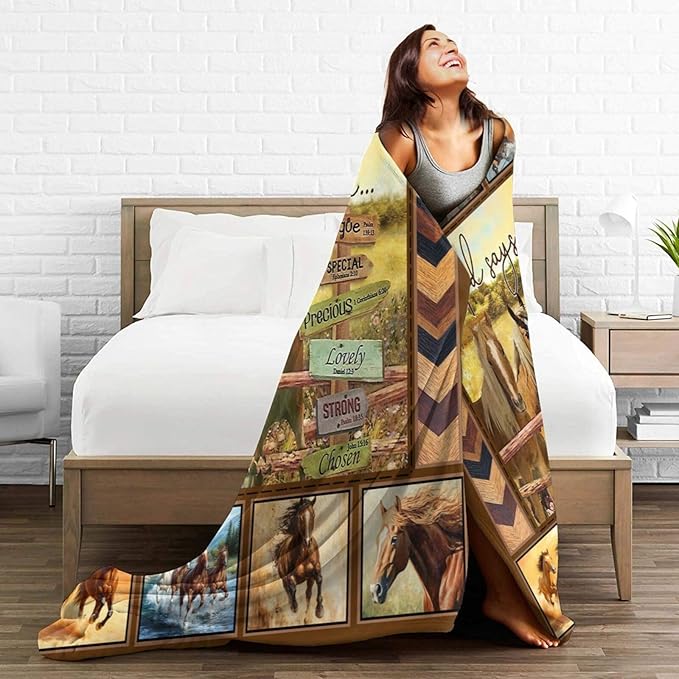 Horse Blanket Motivational God Say You are Throw Blankets Gifts for Girls Boys Cozy Warm Soft Fuzzy Flannel Throws Plush Stuffed Animal Western Horses Fleece Gifts for Men Women for Sofa Bed 60"x80"