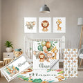 Personalized Baby Bedding Set, 5 Pcs Custom Name Baby Crib Sets, Safari Animal Crib Bedding Set for Baby Boys Girls, Double Layer Flannel Nursery Bedding Set, Toddlers Infants Customized Gifts