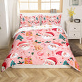 Feelyou Christmas Bedding Set Pink Christmas Duvet Cover Set for Kids Boys Girls Cookies Comforter Cover Christmas Tree Quilt Cover Bedroom Collection 3Pcs Queen Size,No Comforter