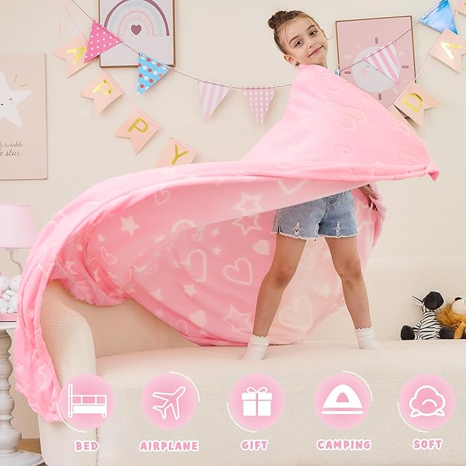 inhand Glow in The Dark Stars Blanket for Girls Boys Cute Kids Throw Blanket Funny Space Moon Galaxy Blanket Gaming Room Decor Toys Birthday Gifts Ideas Stuff for 1-10 Years Old (40"x60" Grey)