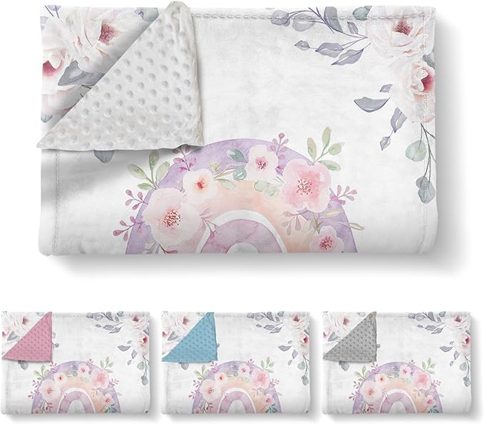 Custom Baby Crib Bedding Set, 3 Pcs Personalized Nursery Bedding Set with Name, Soft Baby Bedding Crib Sets with Blanket - Toddler Crib Sets for Girls Boys, Infant Newborn Gifts, Purple Rainbow