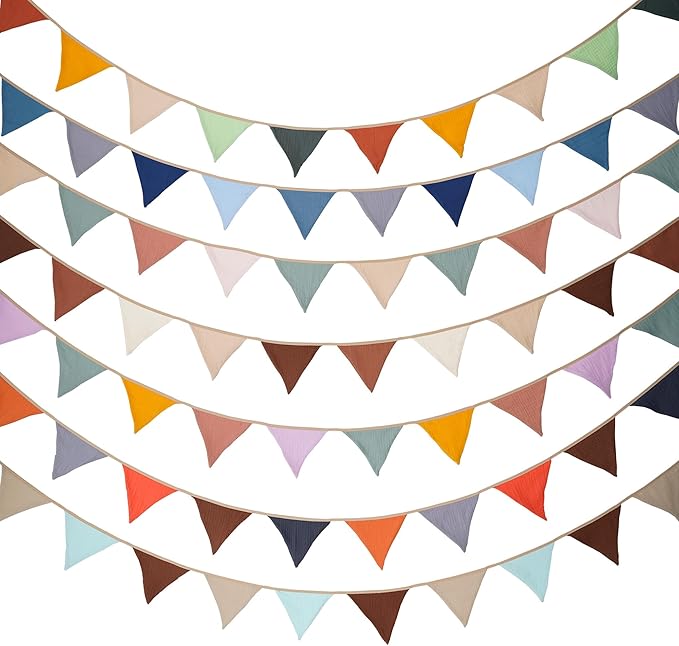 Fabric Bunting Banner, 2 Pack Handmade Neutral String Banner Each 8.5 ft 10 Flags Nursery Wall Hanging Wedding Birthday Home Baby Shower Party Decoration Bunting (Green)