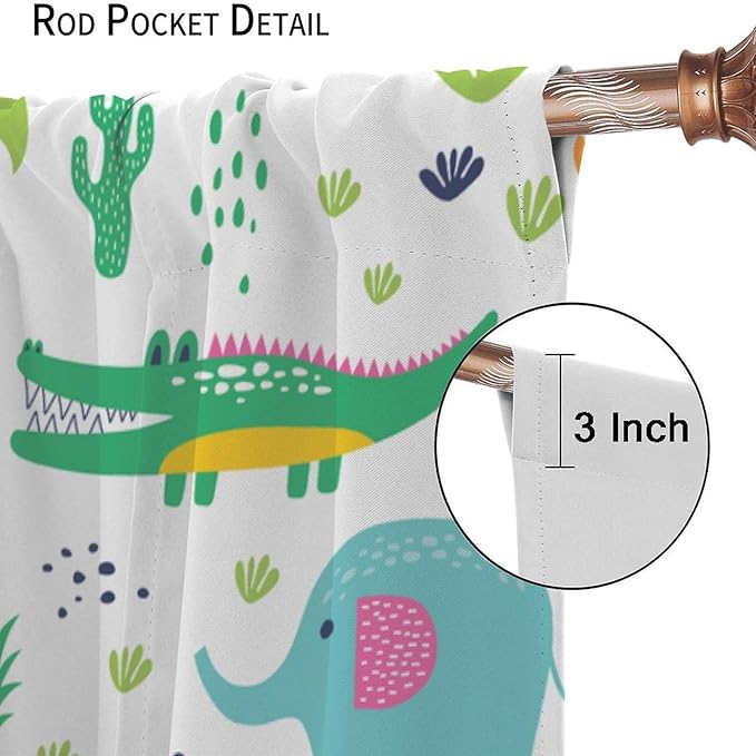 Kids Animals Blackout Curtains Cartoon Cute Abstract Fun Tropical Animals Art Printed for Children Girls Boys Bedroom Nursery Rod Pocket Decoration Window Drapes 2 Panels W31.5xL72in