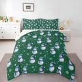 jejeloiu Kids Cute Winter Snowman Comforter Set King Size Green Christmas Theme Bedding Set for Boys Girls Teens Xmas Snowflake Happy New Year Duvet Quilt Room Decor