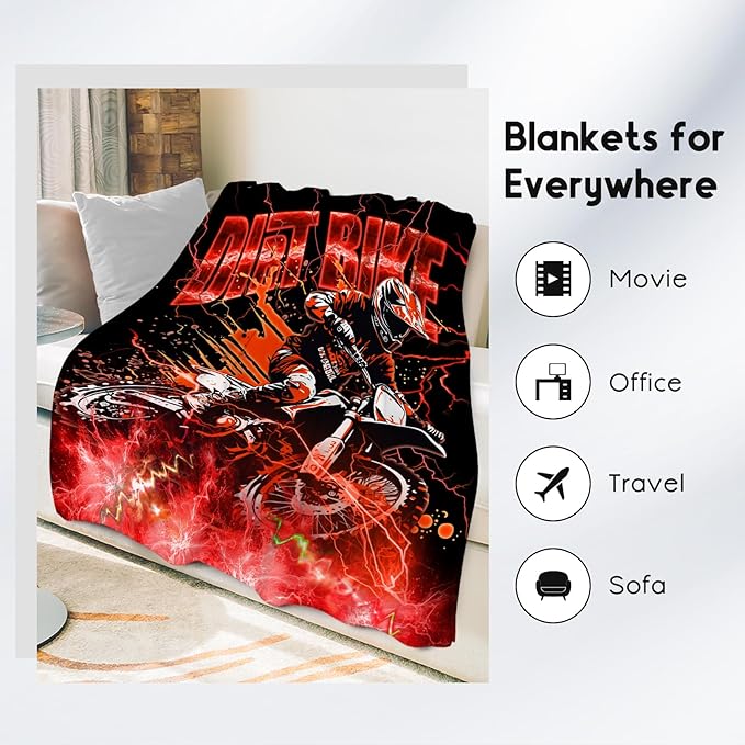 Boys Blanket Dirt Bike Blankets Gifts for Kids Toddlers, 30"x40" Warm Lightweight Flannel Throw for Couch Sofa