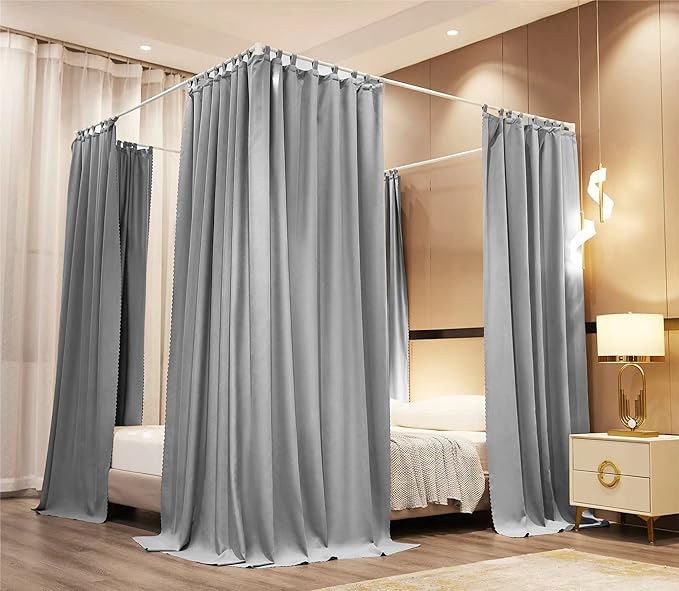 VETHIN Elastic Roof Style Four Corner Post Princess Bed Canopy Curtains Cozy Breathable Tent Canopy Mosquito Net for Girls & Adults Bedroom Decoration (Grey, 70-78" W*86" L*82"*H/(King))