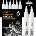 SFAIH Liquid Chalk Markers for Bhalkboard - White 6 Pack 6mm Reversible Tip, Wet Erase Chalk Marker for Chalkboard, Menu, Bistro, Signs, Windows, Glass, Labels, Dust-Free [1s Wet Wipe] - No Residue