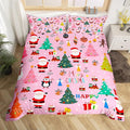 Christmas Bedding Duvet Cover Set Kids Santa Claus Xmas Theme Bedding Set Boys Girls Decor Christmas Tree Comforter Cover Set Microfiber Pink New Year Bedspread Cover Bedroom Bedclothes Twin Size