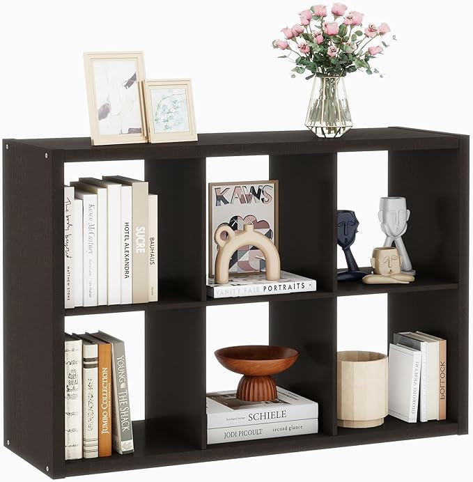 14.6 * 43.8 * 30.7 inches Engineered Wood 6 Cube Organizer, Black Cube Shelf with 6 Cube Storage, Cube Closet Organizer for Bedroom, Bathroom, Office, Dark Brown