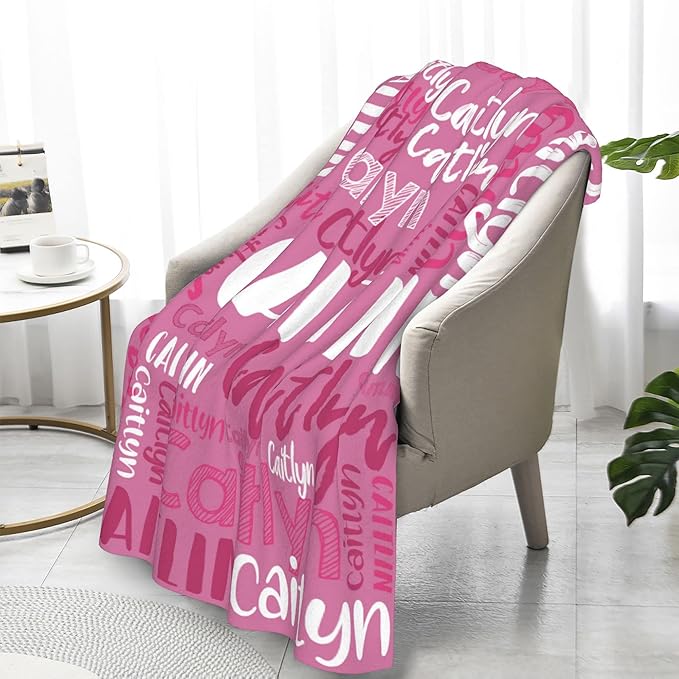 Dr.TOUGH Personalized Blankets with Name Customized Baby Blankets for Girls Boys Adults Monogrammed Blankets and Throws Christmas Birthday Mothers Fathers Valentines Day Gift (Petal Pink,60''×80'')