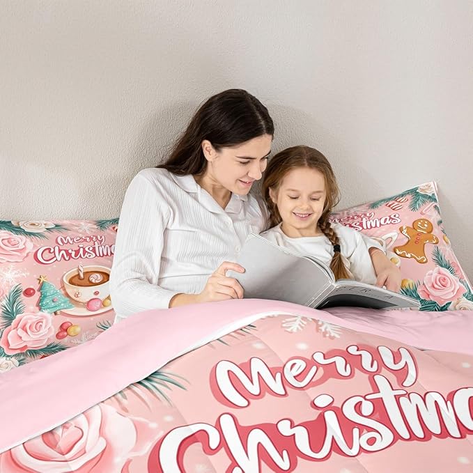 Feelyou Christmas Tree Comforter Set All Season Gingerbread Man Bedding Set with 1 Pillow Cases Merry Christmas Microfiber Kids Twin Bedclothes Xmas Bedroom Decor Duvet Quilt Soft Lightweight