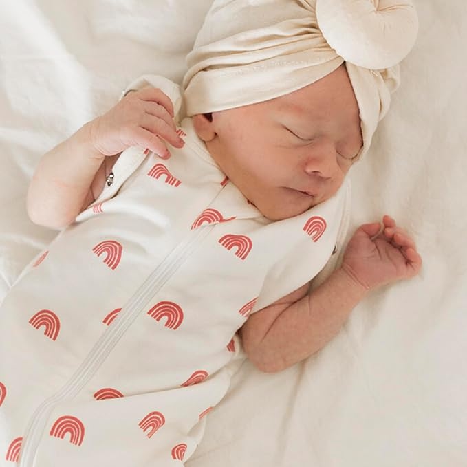 Tiny Twinkle Baby Sleep Sack 3-6 Months 1.0 TOG, Cotton & Elastane Wearable Blanket, Swaddle Transition Micro-Fleece, Machine Washable (Rainbows)