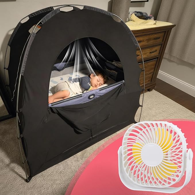 Fan Compatible with Slumberpod Blackout Sleep Tent, USB Small Desk Fan, 2 Speed 360°Rotate, Portable and Lightweight Compatible with Blackout Tent Mesh Pocket, Smooth Air Circulation for Sleeping