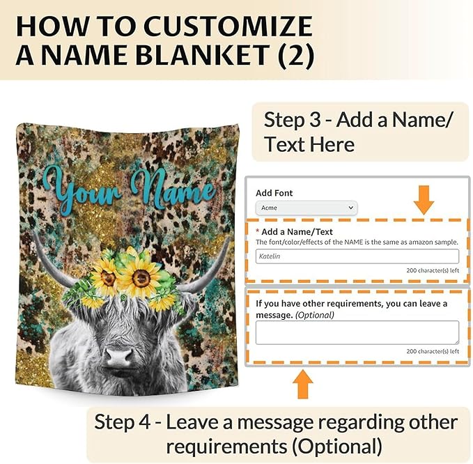 Personalized Blanket Gifts for Women Girls - 60x50 Inches Cute Highland Cow Throw Blanket for Kids Teens Adults - Dark Soft Flannel Vintage Blankets for Bed Couch Travel