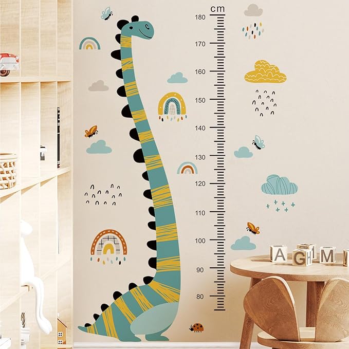 Jungle Animals Height Chart Sticker for Kids Height Measurement Growth Chart Wall Decals Cartoon Animals Giraffe Elephant Height Measurement Ruler Wall Decor for Kids Classroom Decor (Dinosaur)