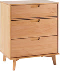 Walker Edison Sloane 3-Drawer Groove Handle Solid Pine Wood Dresser, 36 Inch, Natural Pine