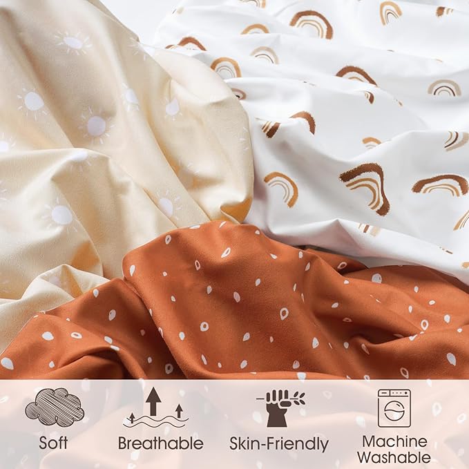 PHF 3 Pack Soft Mini Crib Sheets, Rainbow Silky Pack N Play Sheets for Baby Boys Girls, Universal Fit for Pack N Play, Playard, Portable and Mini Crib Mattresses, Rainbow