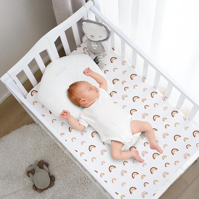 PHF 3 Pack Soft Mini Crib Sheets, Rainbow Silky Pack N Play Sheets for Baby Boys Girls, Universal Fit for Pack N Play, Playard, Portable and Mini Crib Mattresses, Rainbow