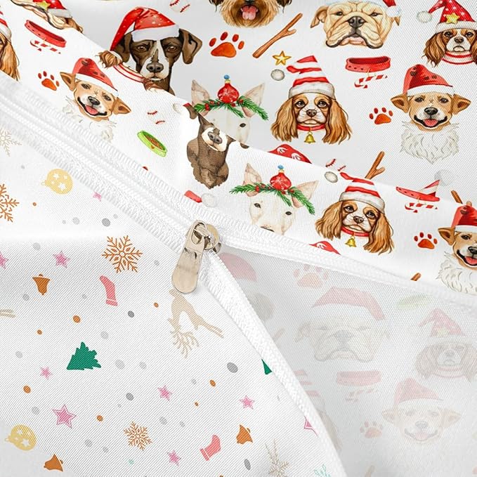 Christmas Kids Bedding Set Cartoon Puppy Dogs Xmas Theme Bedding Duvet Cover Set for Boys Girls New Year Decor Comforter Cover Set Animal Pattern Bedspread Cover Bedroom Quilt Cover 3Pcs Full Size
