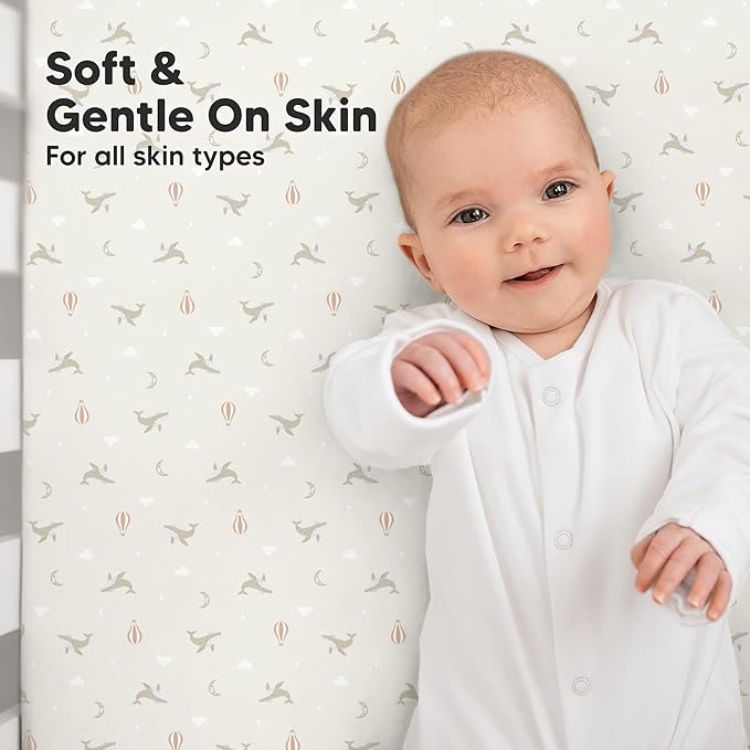 KeaBabies 2-Pack Organic Crib Sheets for Boys, Girls - 52x28 Fitted Crib Mattress Sheet Neutral, Breathable Jersey Cotton Cover for Baby Bed, Toddler Mattress, Soft & Cute Prints (Marine Muse)