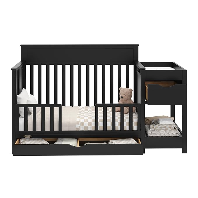 Graco Shiloh 5-in-1 Convertible Crib & Changer with Drawer (Black) – GREENGUARD Gold Certified Baby Crib Crafted from Wood, Converts to Toddler Bed, Daybed, and Full-Size Bed