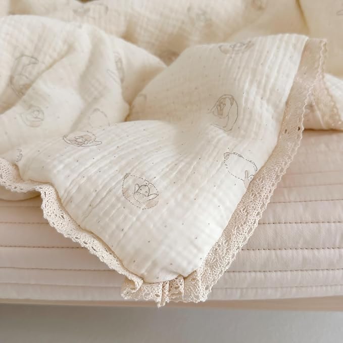 BuLuTu Muslin Baby Quilt Toddler/Twin Bed Blanket Lightweight Comforter for Girls Boys| 2 Layer Cotton Muslin| Soft Breathable| 60"x78", 2.5 Pounds| Sheep Pattern | Machine Washable