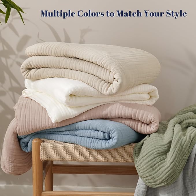 PHF Cooling Muslin Blanket King Size 104"x80", 6-Layer Lightweight Gauze Blanket Made from 35% Rayon Derived from Bamboo & 65% Cotton, Breathable & Ultra Soft Cozy, Aesthetic Home Decor, Dusty Blue