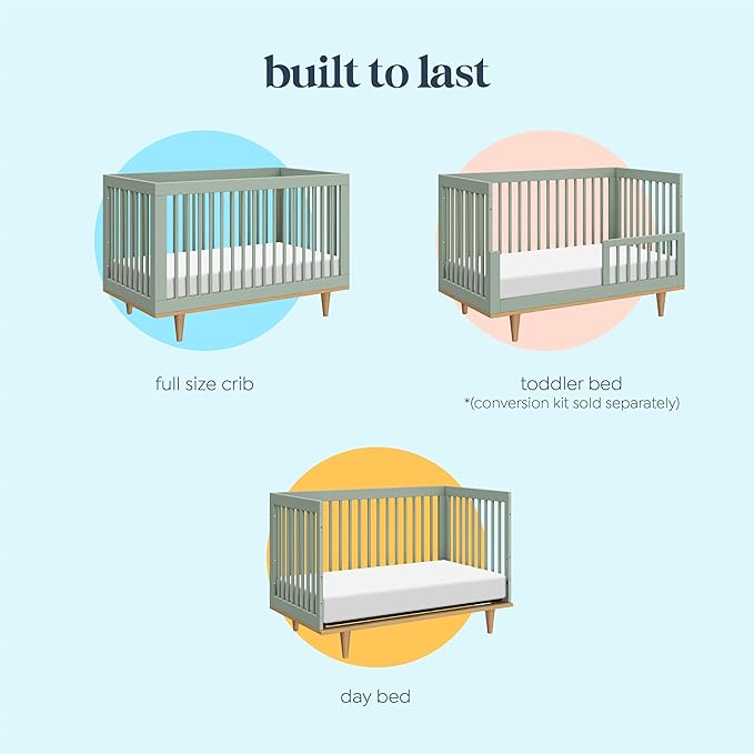 DaVinci Marley 3-in-1 Baby Crib Convertible to Toddler Bed & Daybed - Easy to Assemble Wooden Crib - GREENGUARD Gold Certified - 4 Adjustable Heights - Conversion Kit Sold Separately, Light Sage