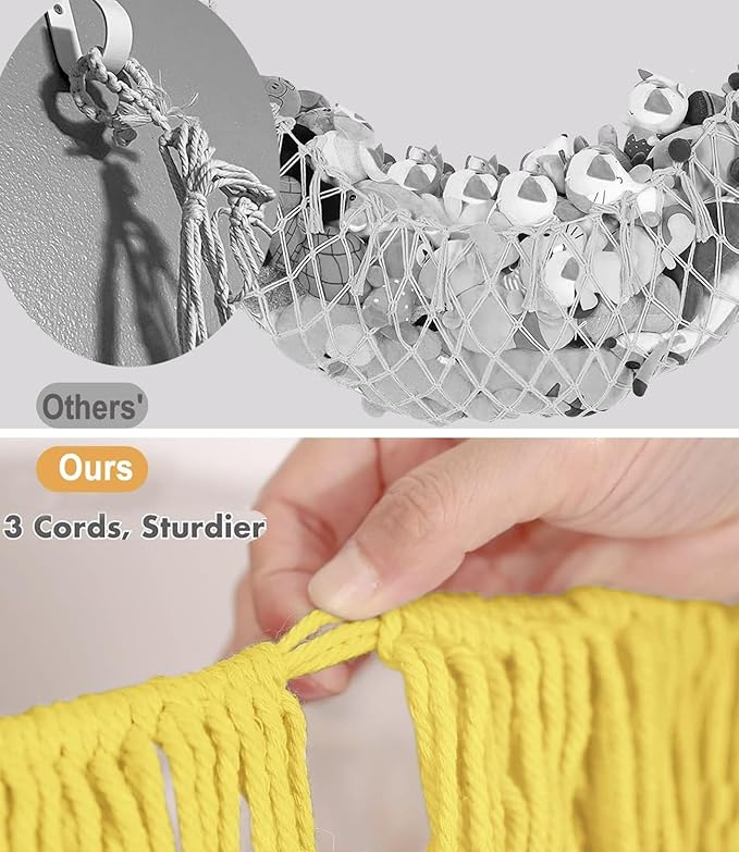 Stuffed Animal Hammock - Extra Large 63'' Long, Stuffed Animal Storage, stuffed animal Holder net, Toy Hammock Large, Toy Storage Hanging Organizer - Lemon yellow