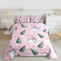 Feelyou Merry Christmas Comforter Set All Season Cute Snowman Bedding Set with 2 Pillow Cases Christmas Tree Microfiber Kids King Bedclothes Love Hearts Duvet Quilt Breathable Soft Lightweight