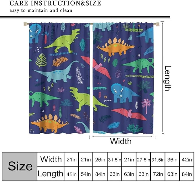 Dinosaurs Blackout Curtains Cute Cartoon Animals Dino Tropical Plant Colorful Art Print for Kids Boys Bedroom Living Room Rod Pocket Decoration Window Drapes 2 Panels W31.5xL72in