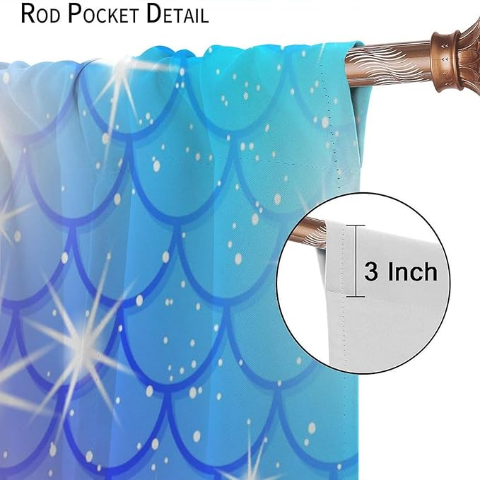 Mermaid Blackout Curtains, Kids Cartoon Blue and Pink Ocean Mermaid Scale Pattern Decoration for Girls Bedroom Nursery Curtains 42x54 Inch