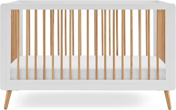 Tatum 3-in-1 Convertible Crib - Included Toddler Guard Rail, White/Natural Finish, Adjustable Mattress Height, Converts to Toddler Bed & Daybed, Fits Standard Full-Size Crib Mattress