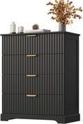 Fluted Dresser with 4 Drawers for Bedroom, 36.6" Tall Dresser with Metal Handle, Wooden Chest of Drawers for Bedroom, Living Room, Entryway, Black