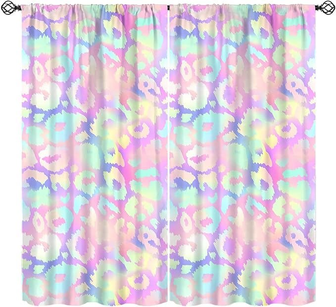 Colorful Leopard Curtains, Cheetah Safari Modern Rainbow Leopard Design Window Curtains for Bedroom Living Room Boys Kids Room 72" W X 63" L
