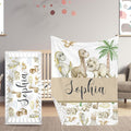 Personalized Crib Bedding Set with Name - 2 Piece Dinosaur Theme Baby Crib Set for Boys, Double Layer Blanket and Crib Sheet for Newborns, Toddlers Gifts
