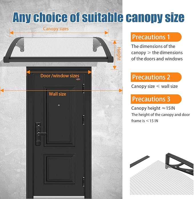 32''*48'' Window and Door Exterior, UV/Rain/Snow/Sunlight Protection Sheet,UPF 50+ Polycarbonate Overhang Canopy,House Overdoor Awnings for Door Entrance Outside/Patio/Porch/Deck