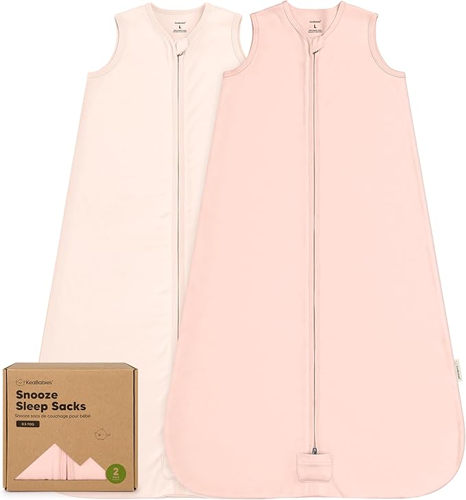 2-Pack Baby Sleep Sacks,Zipper Wearable Blanket - 0.5TOG Organic Cotton, Lightweight,Soft Cozy Toddler Sleeping Sack 12-24 months, Easy to Wear Large Newborn Transition Swaddles Sleepsacks (Mist Rose)