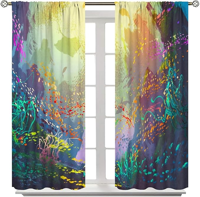 Ocean Blackout Curtain, Untouched Wild Underwater Aquatic World Corals Exotic Fishes Seascape Curtain for Living Room Cafe Set 2 Panels,52x84 Inches, Style-2
