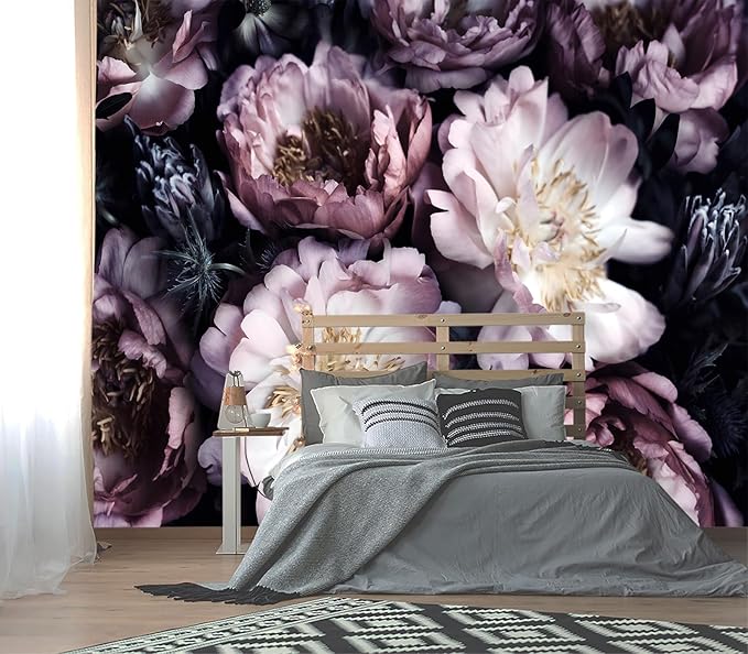 XMPMBM-Purple Peony Floral Fabric Wallpaper Living Room Bedroom Bathroom Wall Mural-W 132" X H 92"（93 Square Foot）