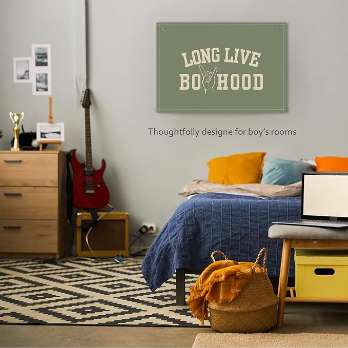 Long Live Boyhood Boys Room Decor - Linen Nursery Banner for Toddler Room Decoration, Farmhouse Kids Wall Hanging, Canvas Banner Flag for Baby Shower, Birthday Gift - A07