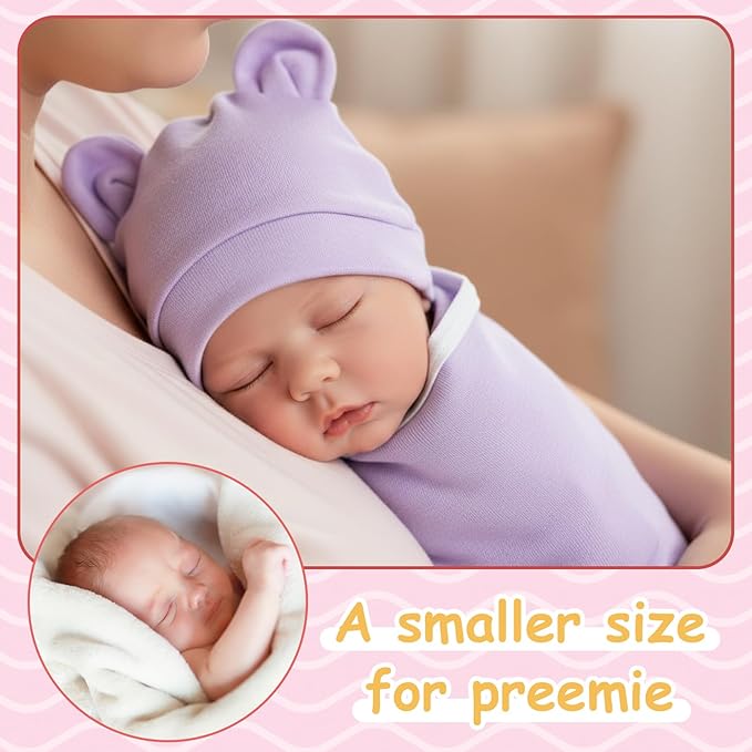 Ramede 6 Pack Preemie Swaddle Blanket with Hats Sleep Swaddle for Baby Boy Girl Preemie Newborn Sacks Soft Cotton Wearable (Tree,Purple)