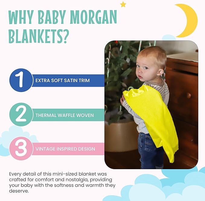 Thermal Waffle Knit Baby Blanket - Soft Breathable Mini Blanket for Newborns and Infants - Toddler Blankey for Strollers, Travel, Naptime, Nursery and More - 18" x 20" (Yellow, Satin Trim)