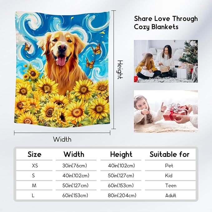 Golden Retriever Blankets for Boys/Girls/Women/Men - Dog Blanket for Dog Lovers - Soft Cozy Lightweight Sunflower Throws Gifts - 50"x60"