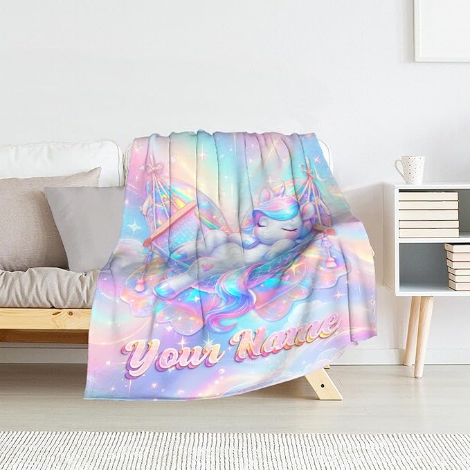 Personalized Kids Blanket for Girls - Unicorn Blankets Gifts for Girl - Cute Toddler Throw for Crib, Chair