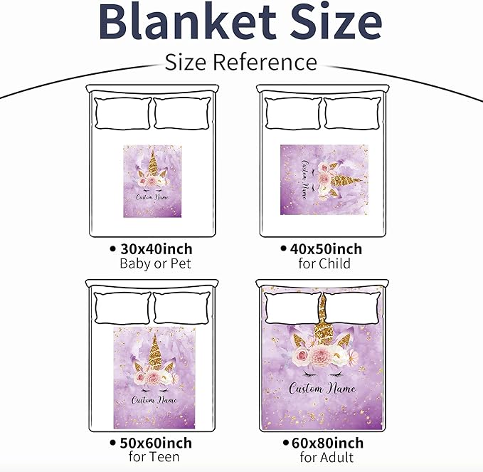 Personalized Horse Blanket with Name for Girl, Custom Name Blanket for Teen, Soft Flannel Purple Toddler Blanket Customized Gift for Birthday New Year Gift 50"x60"