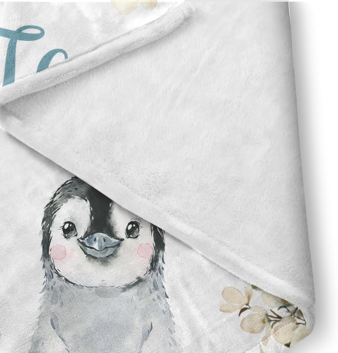 Custom Crib Bedding Set - Penguin Design Personalized Name Baby Nursery Bedding 3 Pcs Set - Chic Soft Blanket, Sheet, Pillowcase for Newborns Boys Girls Gifts Color16