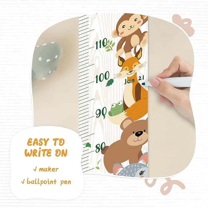Kids Growth Chart for Wall - Premium Canvas Removable Height Ruler for Wall, Height Chart Measuring for Kids & Baby (Zoo)