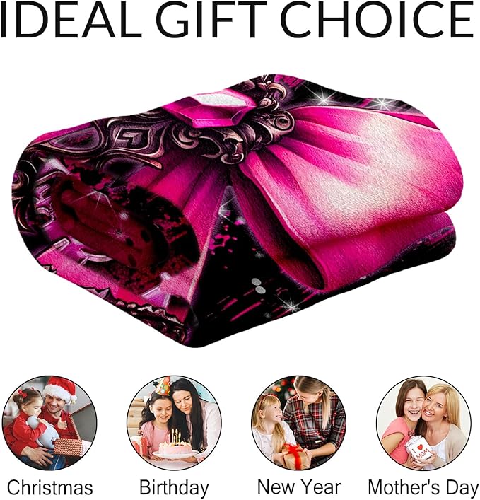 Personalized Girls Blanket - Personalized Bow Blankets for Kids, Teens - 50" x 60" Soft Fuzzy Pink Throw for Daughter
