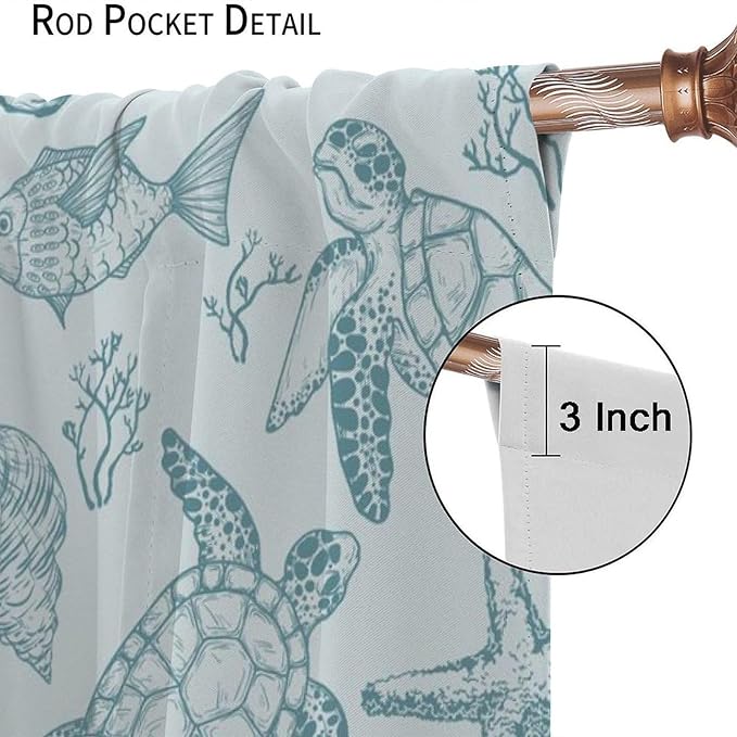 Turtle Starfish Curtains,Coral Starfish Seashell Beach Sea Seashell Theme Pattern Blackout Print Home Bedroom Living Room Window Treatmen 2 Panel Set 42x45 Inch